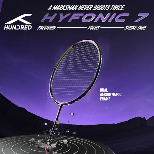 Image of Hundred Hyfonic 7 Badminton Racket with Full Cover | ≤32 lbs | Balanced Carbon Racket | Sharp Control & Quick Maneuverability | Stable Feel & Responsive Shots