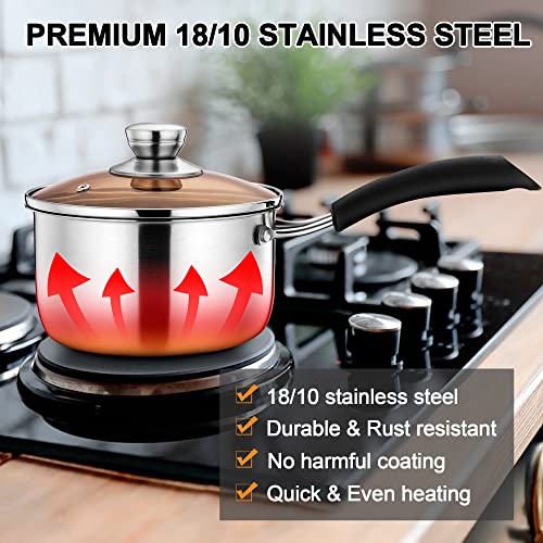 Lianyu 1Qt Saucepan With Lid, 1 Quart Stainless Steel Saucepan, Small Pot Milk Soup Pan For Home Kitchen Restaurant, Long Heatproof Handle, Dishwasher Safe #TOP2