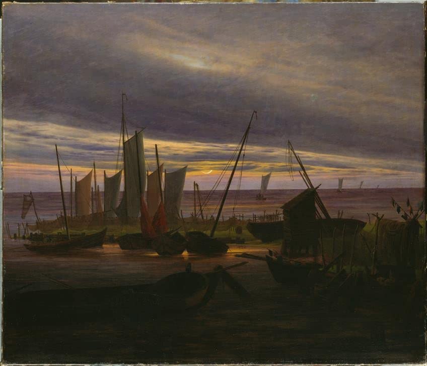 Impression sur toile Navires dans le port le soir peinture moderne Friedrich 60x90
