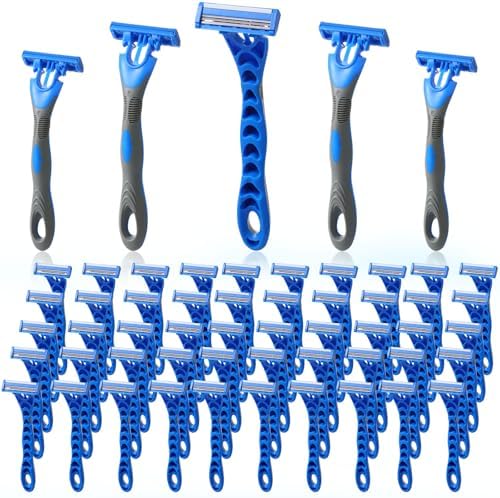 Amazon.com: Leriton 50 Pcs Three Blade Disposable Razors for Men Bulk ...