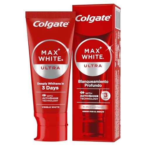 COLGATE Max White Ultra Active Foam Pasta de Dientes Blanqueadora con Flúor, 50ml, Dentífrico Blanqueador Seguro con el Esmalte, Elimina Manchas Profundas*