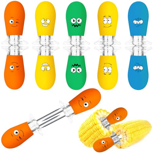 AUGSUN Maiskolbenhalter, 10 Stück/5 Paar Maiskolbenhalter-Sets, lustige Gesichter, Maiskolbenhalter aus Edelstahl, Grillgabelspieße für Zuhause, Kochpartys, Camping (mehrfarbig)