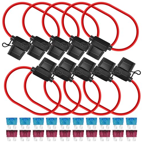 MuHize Waterproof Inline Fuse Holder Kit - Upgraded 12V Blade Fuse Block for Auto, Marine, RV w/ 40A & 15A Fuses (10 Pcs, 12 Gauge 12AWG) Heavy Duty