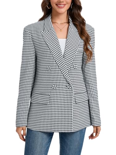 Women's Oversized Blazer Jacket Double-Breasted Suit with Pockets Long Sleeve Outfit for Business Work Office Casual2