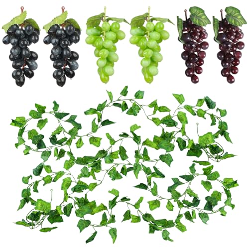 SAMANTHAHALLLTD 7 Stück Künstliche Weintrauben Deko mit Weinrebe Pflanzenblätter,3 Farbe Simulation Künstliche Kunststoff...