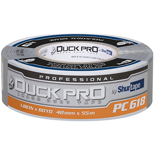 Image of Duck Pro by Shurtape Professional Grade, Industrial Co-Extruded Cloth Duct Tape for Seaming, Splicing, HVAC and Automotive, 48mm x 60yd, 10.0 mil, Silver, 1 Roll (105516)