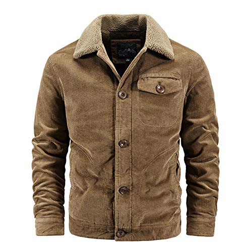 LDLXDR Herren-Jacken- Herren Plus Size Plus samtdicke Cordjacke,Brown,M