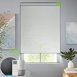 Yoolax Motorized Blind Shade for Window with Remote Control Smart Blind Shade Compatible with Alexa Motorized Roller Shade Blackout Battery Solar powered blind Custom up 98''W X 138''H(Jacquard White)