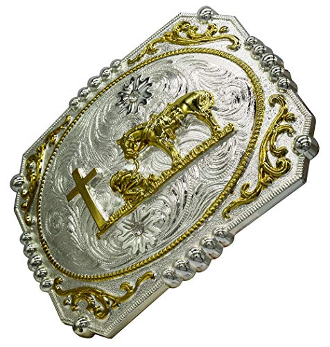 Image of Moranse Cross Cowboy Kneeling Prayer Horse Zinc Alloy Belt Buckles