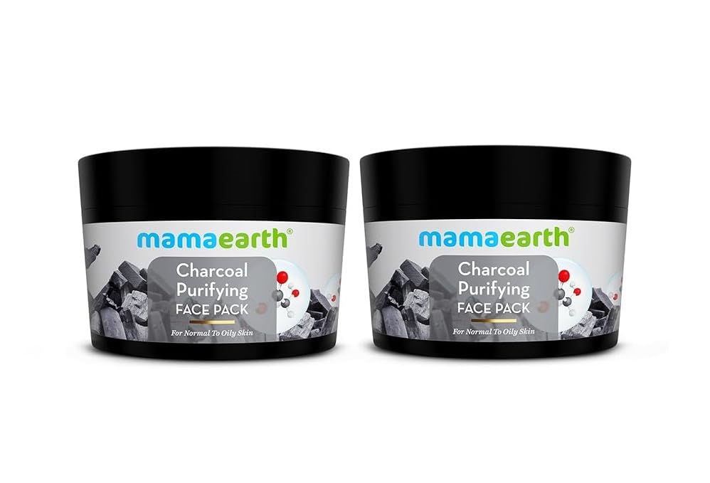 Image of Mamaearth Charcoal Purifying Face Pack with Activated Charcoal & Glycolic Acid for Skin Detoxification, Natural, DIY-like Texture - 200 g (Pack of 2) | Detoxifies Skin | Crafted with Nature's Best Ingredients | Free From Harmful Chemicals