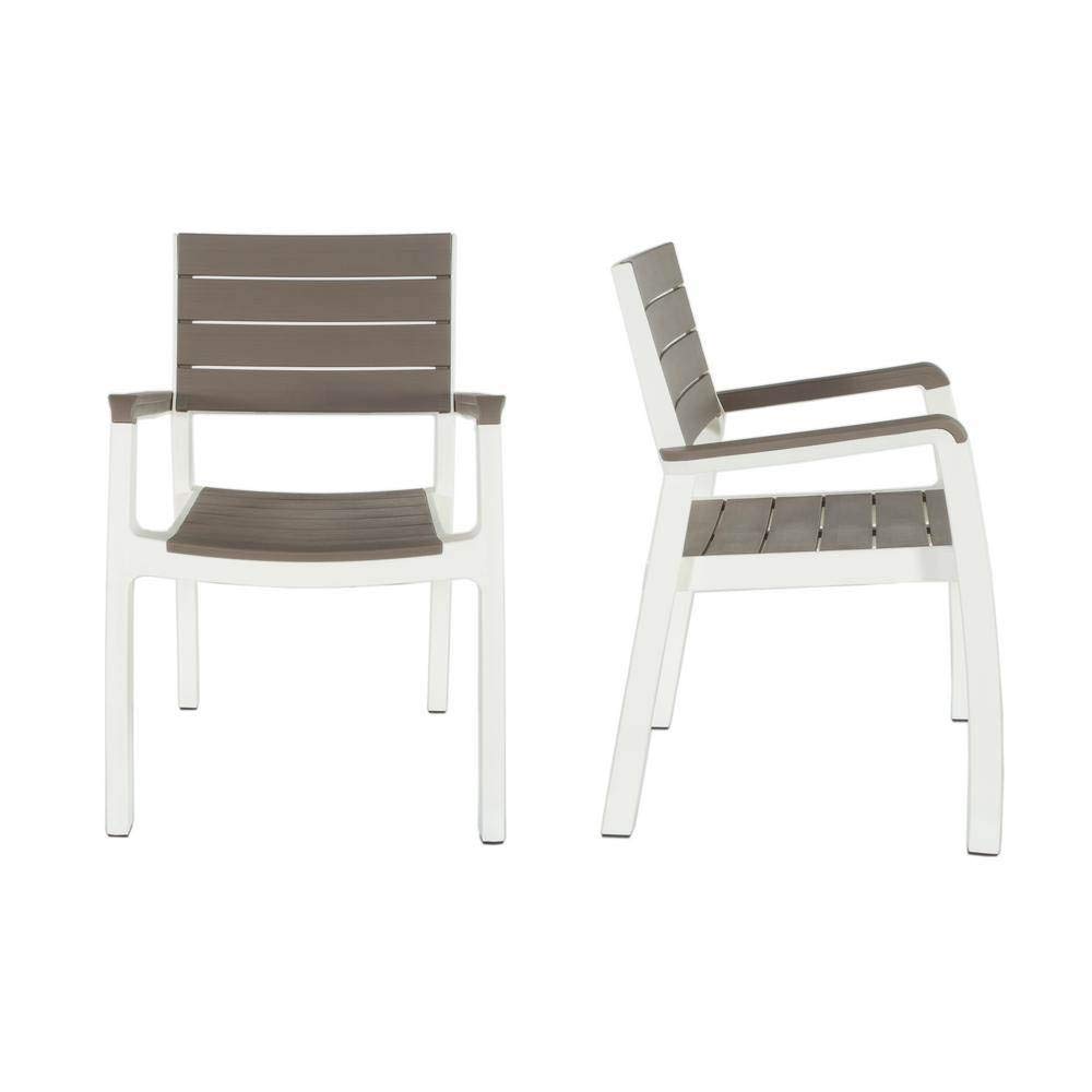 Keter Harmony - Set di 2 sedie impilabili per interni ed esterni, per sala da pranzo e intrattenimento, 2 pezzi, colore cappuccino e bianco