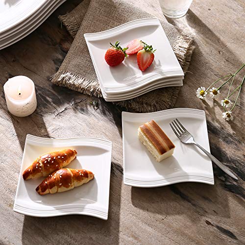 MALACASA serie Flora, Juego de Platos 12 piezas, Platos de Postre/Cenar/Fideo/Tarta, 8,25" Blanco Marfil Porcelana Platos Llanos - Imagen 6