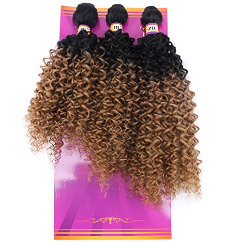 Synthetic Weave Kinky Curly Hair 3 Bundles Ombre Two Tone Black To Golden 16
