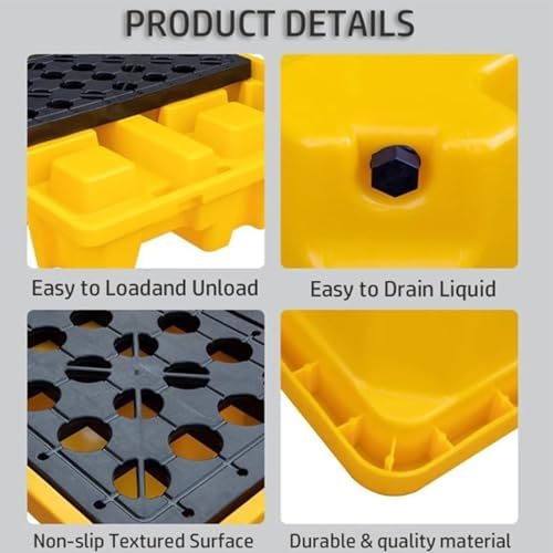 Stackable Spill Containment Pallet, Modular Industrial Polyethylene Tray with Nestable Grating for Garage & Workshop Storage, Heavy-Duty Spill Platform