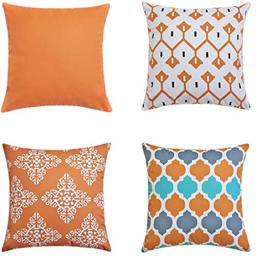 LIANNAO 4 Pack Funda de Cojines Cuadrado Funda de Sintética Almohada del SofasThrow Cojines Decoración Almohada Caso de la Cubierta Geométrico Decorativas 65X65cm Naranja