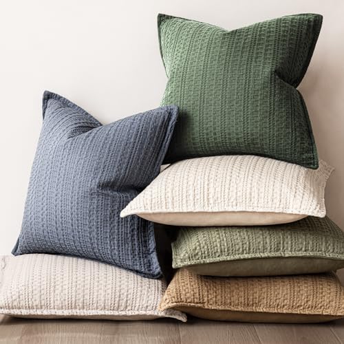 Image of Foindtower Set of 2 Decorative Cotton Waffle Weave Lumbar Throw Pillow Covers Euro Shams Cushion Covers Accent European Pillowcase for Bed Couch Bedroom Living Room Home Decor 12x20 Inch Dark Green