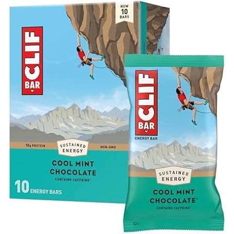 CLIF BAR - Cool Mint Chocolate with Caffeine - Made with Organic Oats - 10g Protein - Non-GMO - Plant Based - Energy Bars - 2.4 oz. (10 Pack) Cover