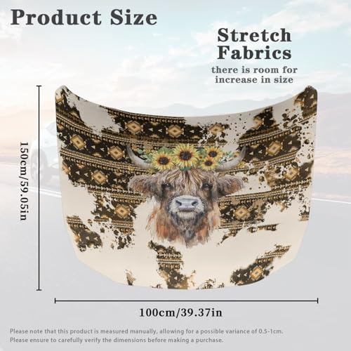 Image of 3.3x5 Ft Sunflower Cow Print Car Hood Cover Polyester Stretch Fabric Car Hood Covers Universal Auto Accessories Suitable Most Automotive Sedans Trucks Pickup SUVs
