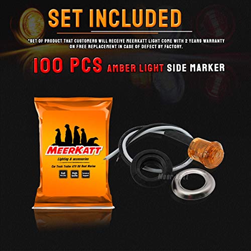Meerkatt (Pack Of 100 3/4 Inch Round Mini 3 Led Side Marker Amber Lights With Stainless Chrome Bezel Sealed Trailer Pickup Truck Lorry 12V Dc Waterproof #TOP6