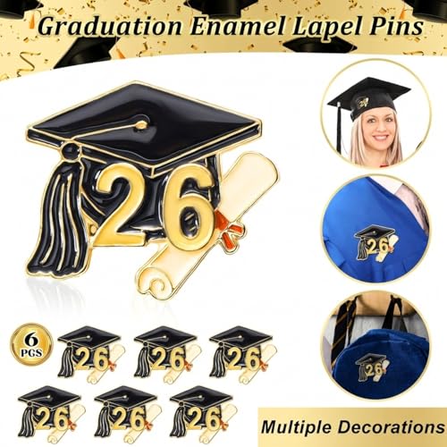 Image of Landical 6 Pcs 2026 Graduation Enamel Lapel Pins Bulk Class of 2026 Graduation Gifts Cap Souvenir Emblem Badges Diploma Design for High College Teacher School Student Accessories