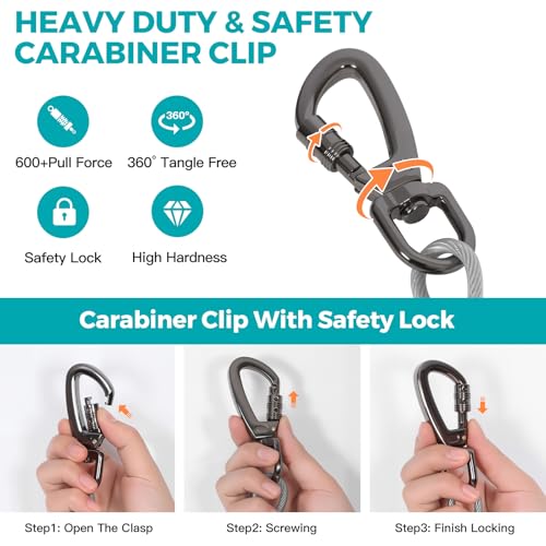 VST Dog Tie Out Runner for Yard,Dual Shock-Absorbing 50FT Dog Run Cable with Spring Lead,Chew Proof Zip Line for Outside Camping,Heavy Duty Trolley System for Small/Medium/Large Dogs Up to 250LBS - Image 6