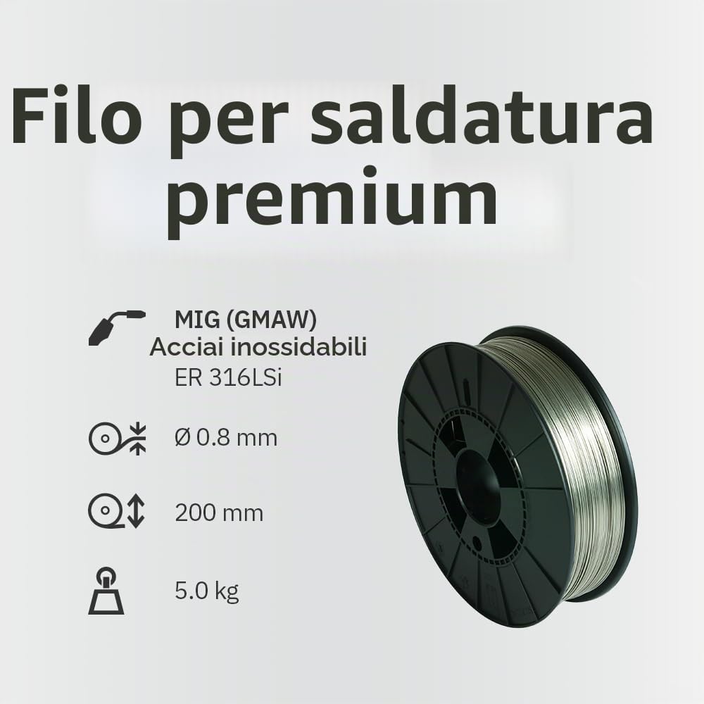 GYS - Filo Acciaio Inox MIG ER316LSI/G19 12 3LSI, Diametro Ø0,8, Bobina Plastica s200, 5 Kg, 1 Pezzo