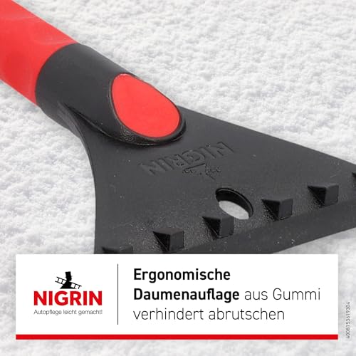 NIGRIN Eiskratzer mit Schneebesen, ergonomischer Griff, aus hochstabilem ABS, Schwarz-rot