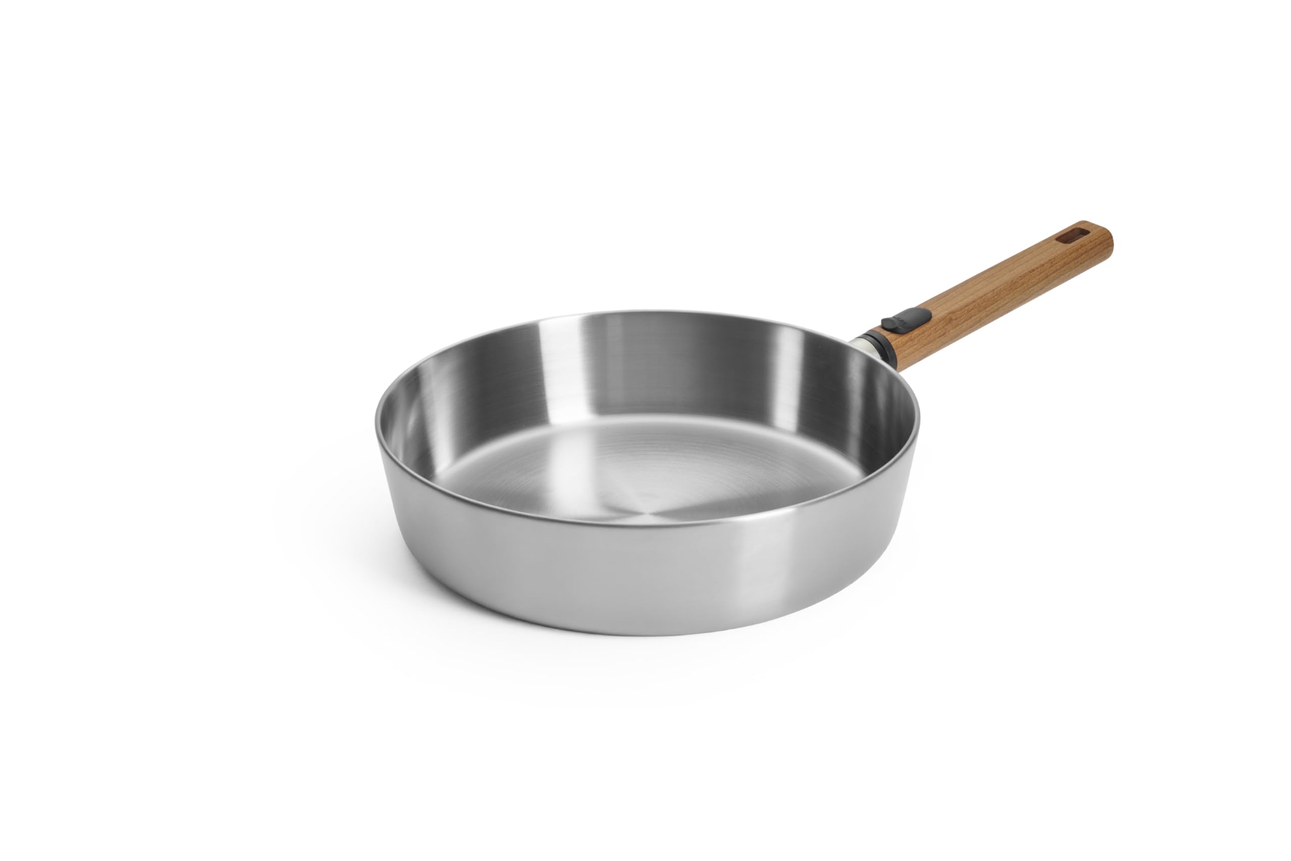 WOLL Logic Steel High Rim Frying Pan Diameter 28 cm Height 7 cm Stainless Steel Induction PFAS-Free Non-Stick Pan with Sustainable & Removable Wooden Handle for All Hobs
