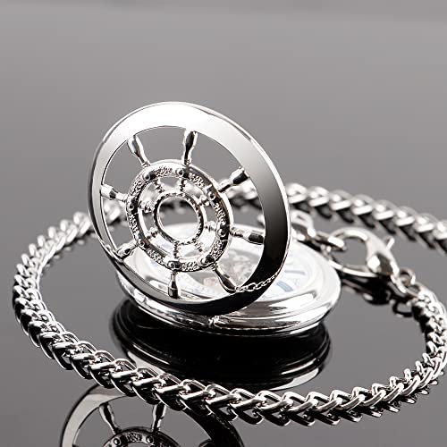Image of Men's Mechanical Hollow Design Hand Wind Pocket Watch Roman Numerals Steampunk with Chain Box