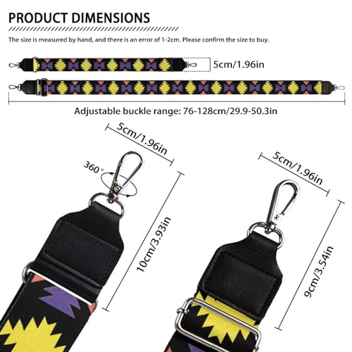 Image of TODIYADDU Yellow Purple Geometric Tribal Aztec Bag Straps with Metal Buckle Adjustable Crossbody Guitar Shoulder Strap for Handbags Bags