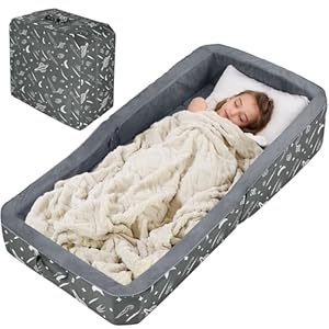 JOYWOO Toddler Floor Bed, Toddler Travel Bed for 3-6, Foldable Portable Toddler Beds for Home/Playing/Nap/Hotel, Kids Floor Crib with Washable Cloth Cover, Toddler Cots for Kids Sleeping, Charcoal