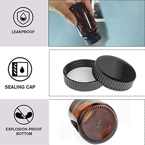 Pekybio Wide Mouth Paker Bottle, Amber Glass, 100Ml (3.4Oz) Capacity With 38-400 Black Polyethylene Screw Cap Lined Pe Septa, Package Of 24 Units #TOP3