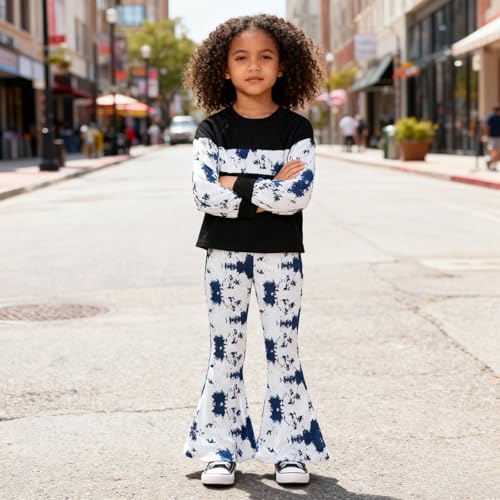 Image of OLMRJKD Girls 2 Piece Outfits Long Sleeve Letter Printed Sweatshirt & Flared Pants Fall Clothing Set Size 7-14 Years