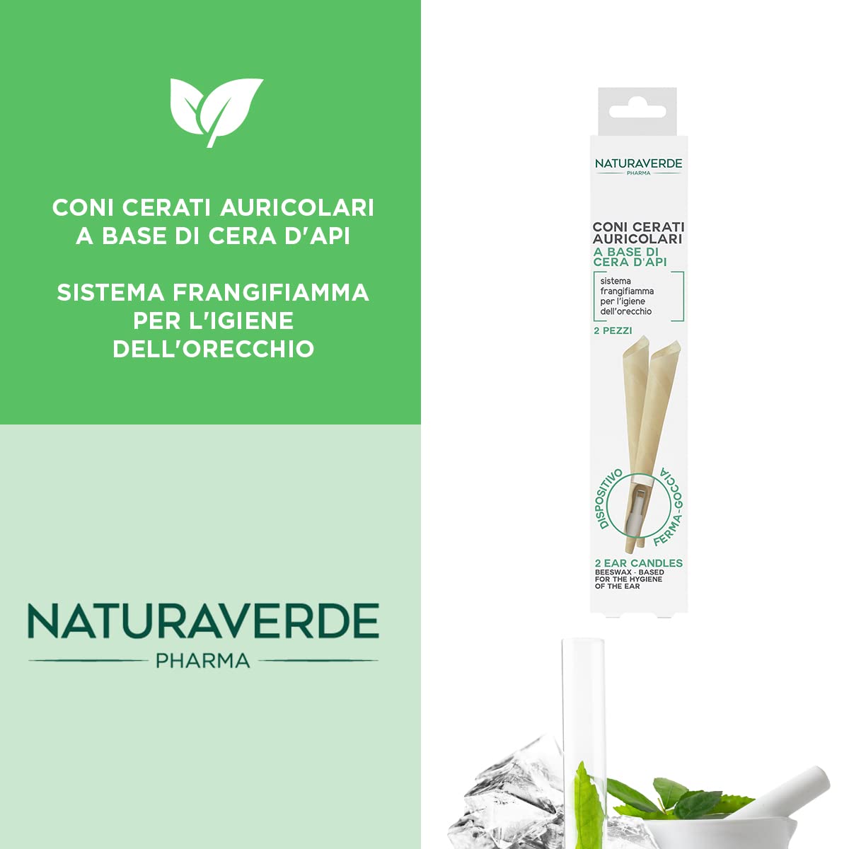 Naturaverde | Pharma - Coni Auricolari Cerati per le Orecchie, Coni Auricolari Cera, Coni Auricolari a Base di Cera d'Api, Coni Auricolari per Pulizia Orecchie, Coni Pulisci Orecchie, 2pz