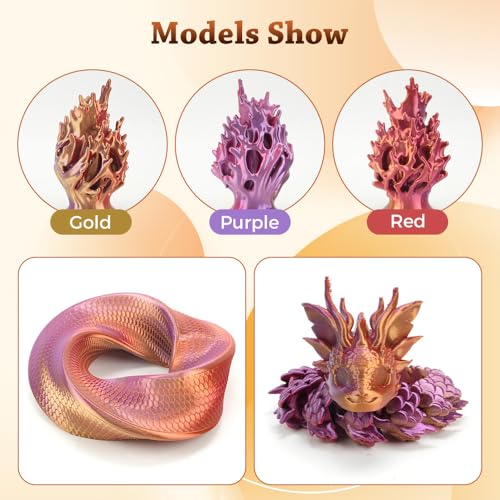 Image of VOXELAB Silk Tri-Color PLA Filament 1.75mm for 3D Printer, Rainbow Multicolor Silk PLA 1KG (2.2lbs) Spool, High Precision + /- 0.03mm, Smooth & Shiny 3D Printing Filament,Red Gold Purple