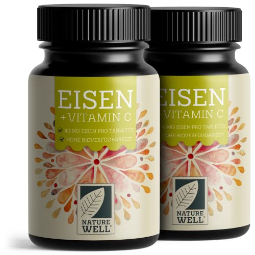 Eisentabletten hochdosiert 360x mit 40 mg Eisen + Vitamin C (40mg) aus Hagebutten - Eisentabletten VEGAN mit bioverfügbarem Eisen, hochdosiert aus Eisenbisglycinat - laborgeprüft mit Zertifikat