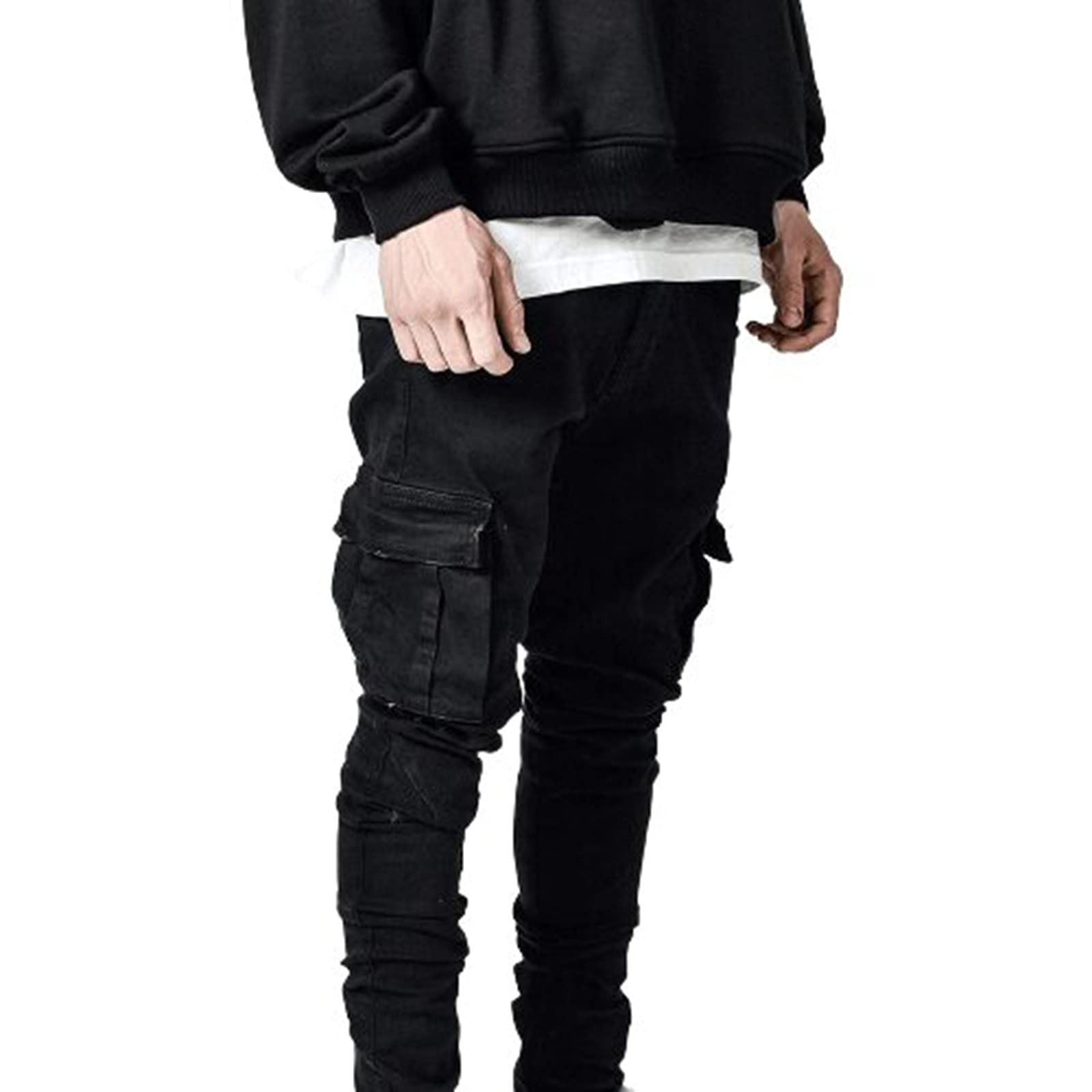 Vintage Cargo Skinny Jeans dla mężczyzn retro podarte postarzane spodnie dżinsowe z niskim stanem z wieloma kieszeniami spodnie dżinsowe Streetwear