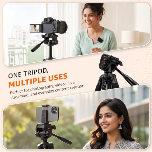 Image of Amazon Basics 200 cm Tripod Cum Monopod, 2-in-1 Aluminium Alloy with 3-Way Head, 66 cm Folded, Carry Bag, Max Load 5kg, for DSLR & DV Cameras, Photography & Videography