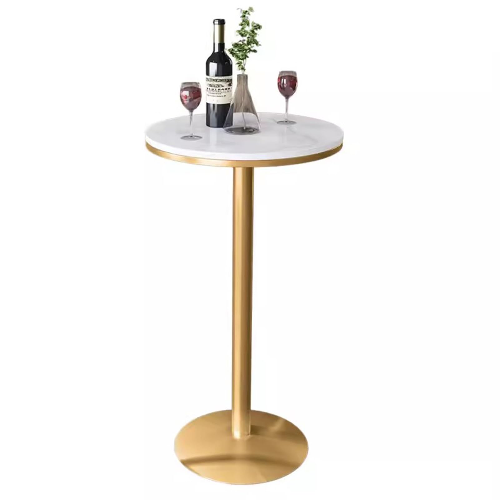 Bistro Table Modern Counter Bar Table, Round Cocktail Pub Dining High Table with Marble Top and Metal Stable Base, Circular Bistro Table for Living Room, Kitchen, Restaurant