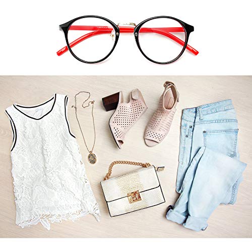 Image of Cyxus Nerd Glasses Round Blue Light Glasses for Woman Reduce Eye Strain UV Blocking for Computer Screen(8065T04 Red)
