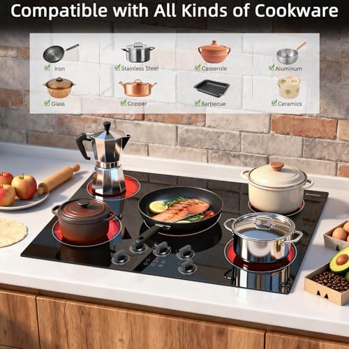 Image of Karinear Electric Cooktop 30 Inch, Knob Control 5 Burner Radiant Stovetop | Fits Most Existing Cutouts, 8500W High Power, 240V Built-in Stove Top, Timer, Child Lock, Pause, Works with Most Cookware