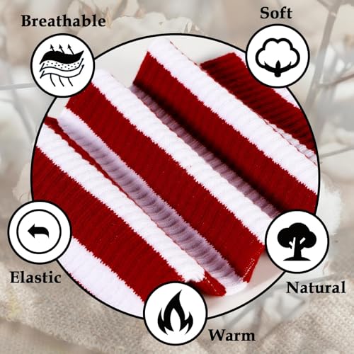 Image of Moon Wood Plus Size Thigh High Socks for Women Knit Cotton Extra Long Striped Over the Knee High Socks Leg Warmers
