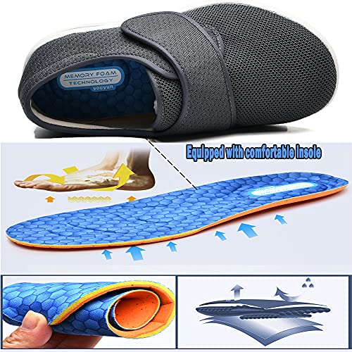 JBTNBX Men Wide Width Diabetic Shoes with Adjustable Closure Lightweight Breathable Walking Sneakers for Elderly Edema Plantar Fasciitis Swollen Feet4