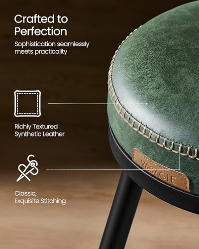 Image of VASAGLE EKHO Collection - Bar Stools Set of 2, Swivel Counter Height Bar Stools with Back, Synthetic Leather with Stitching, Mid-Century Modern, 25.6-Inch Tall Barstools, Forest Green ULBC089C01V2