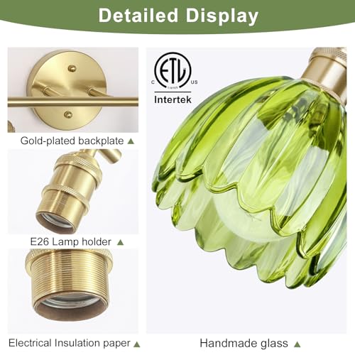 Image of Vintage Bathroom Light fixtures, Gold Vanity Lights, ETL Certified