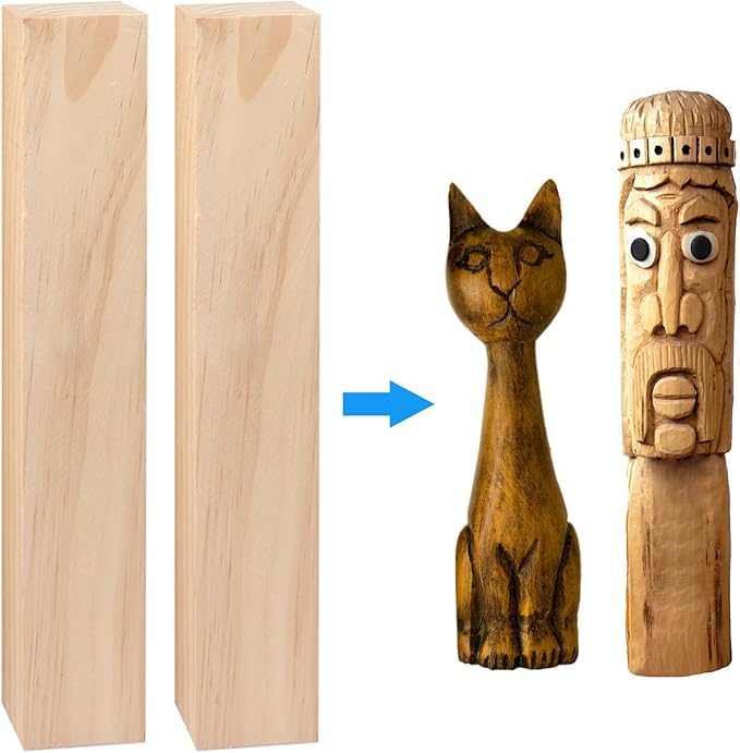 12 Inch Wood for Carving, 4 Pcs Unfinished Craft Cubes, Rectangular Wooden Blocks for DIY Carving, Large Unfinished Whittling Wood Blank Blocks for Kids or Adults (12×1.5×1.5 Inch) - Image 2 thumbnail