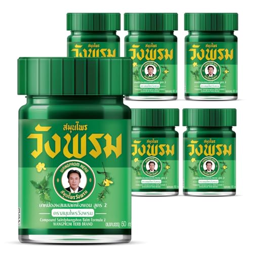 Wang Prom Bálsamo tailandés para masaje con hierbas para el cuidado de la piel, masaje, bienestar (verde, 300 g (6 x 50 g)