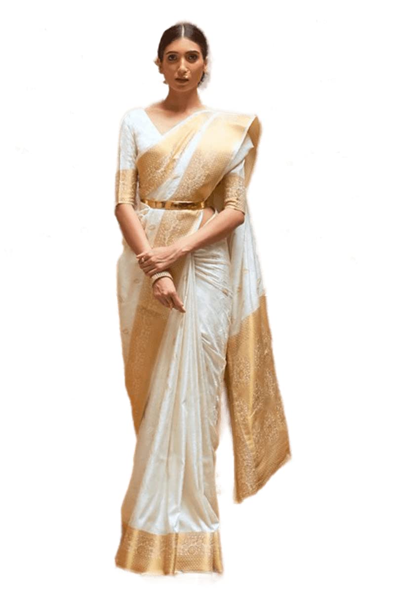 SWORNOFWomens Kanjivaram Banarasi Silk Saree Patola saree with Unstitched blouse piece free