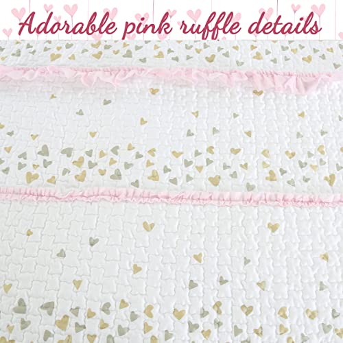 image for Cozy Line Home Fashions Pink Ruffle Gold Hearts Girl 100% Cotton Rever