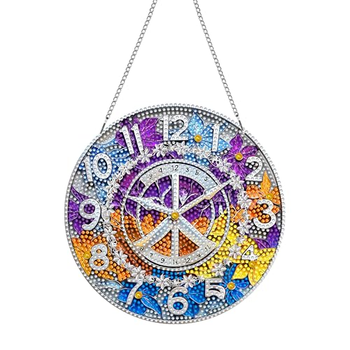 Pavemlo Hanging Diamond Art Kits for Adults Clock – 8x8 Inch Double-Sided Acrylic Board DIY Crystal Diamond Suncatcher Pendant, Sparkling Home Wall or Window Decoration Handmade Gift